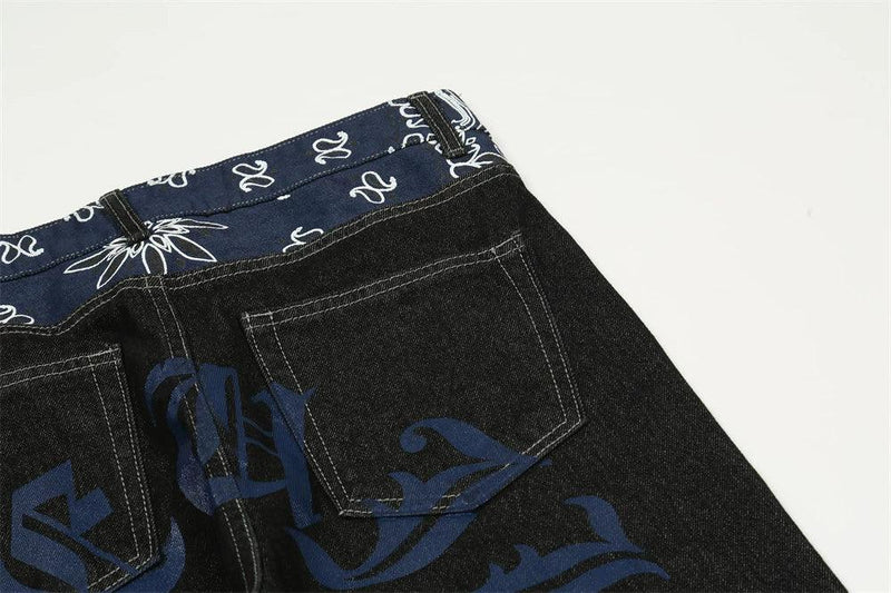 Letter Printed Contrasting Color Jeans K8018 - UncleDon JM