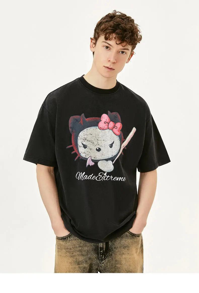 MADEEXTREME Cartoon Cat Print T-shirt 24020 - UncleDon JM