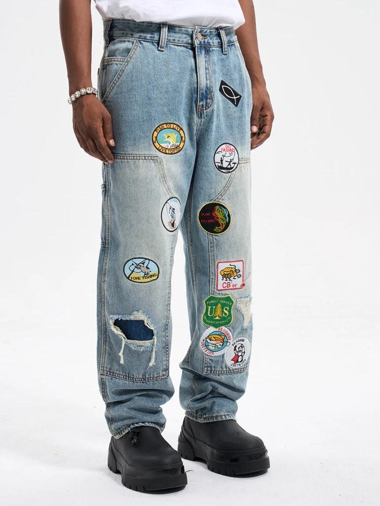 Patch Badge Retro Denim Jeans Q0101 - UncleDon JM