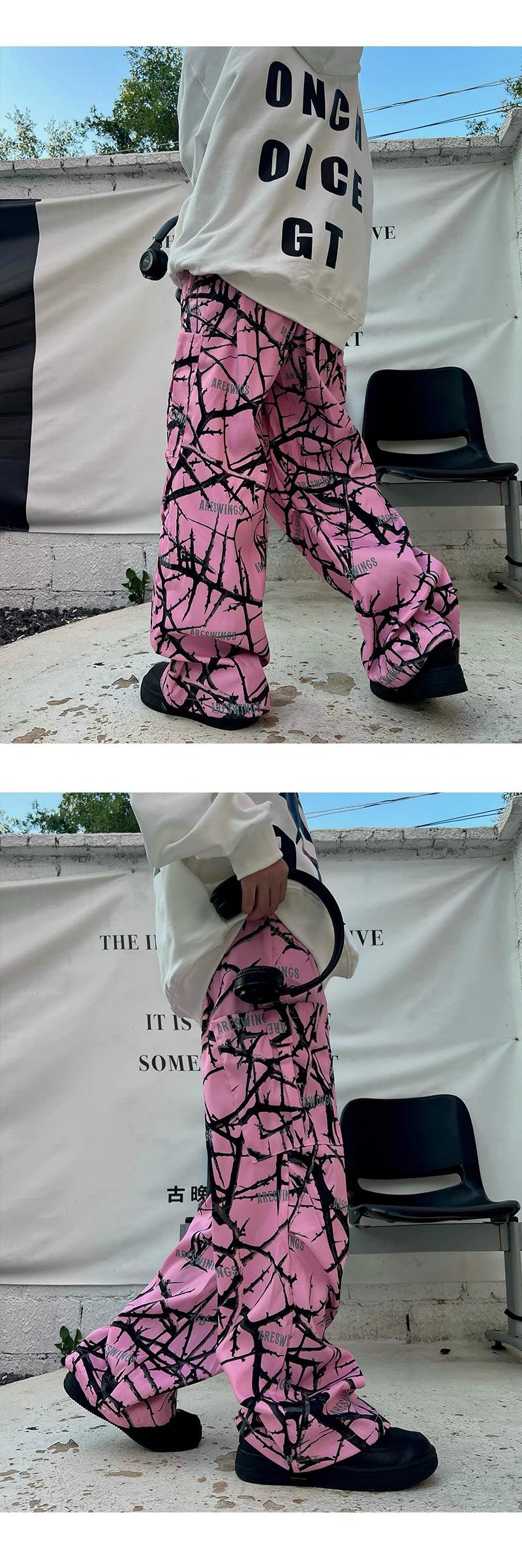 Pink Thorn Branch Printed Pants 318 - UncleDon JM