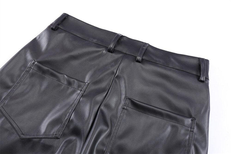 Pleated Wrinkles Leather Pants 8210 - UncleDon JM