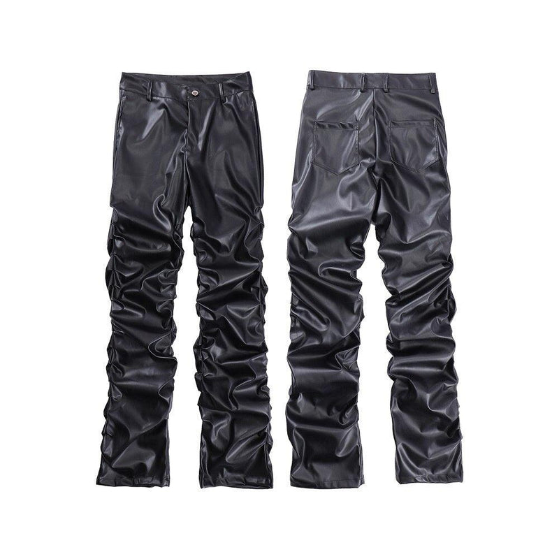 Pleated Wrinkles Leather Pants 8210 - UncleDon JM
