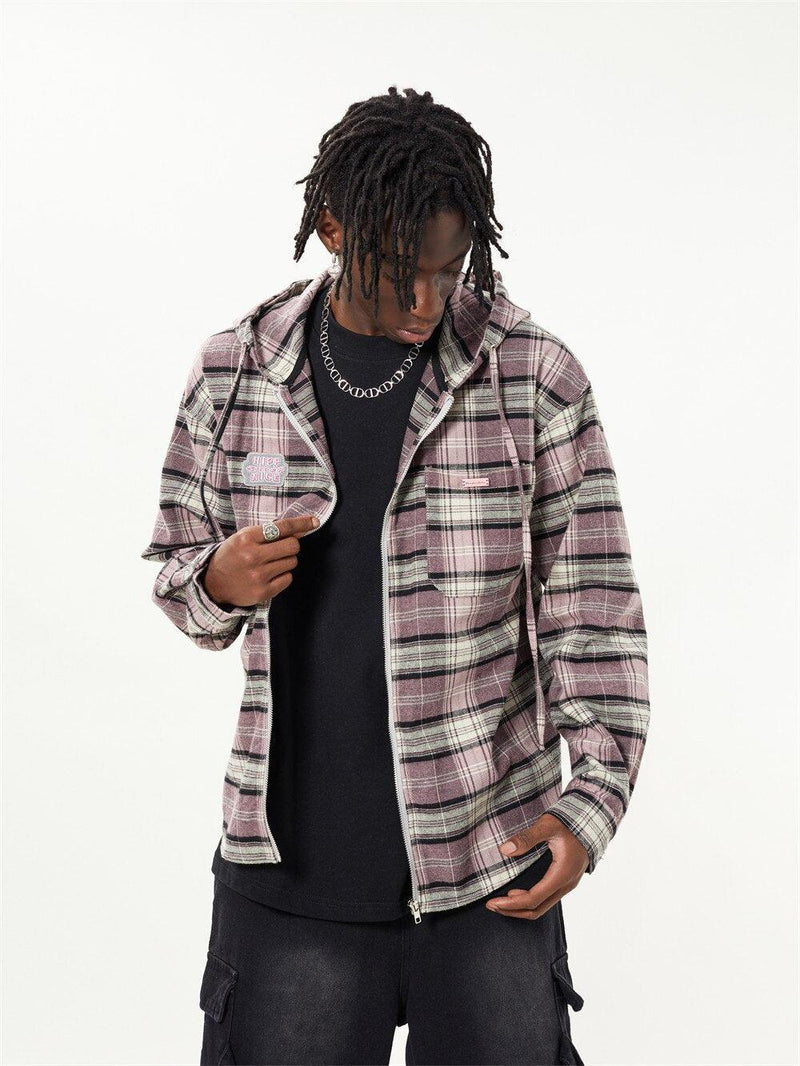 Striped Plaid Hooded Shirt 3396 - UncleDon JM