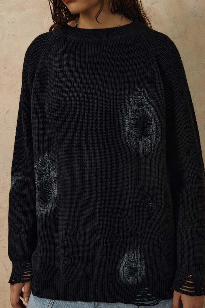 The Wormhole Tearing Round Collar Woollen Sweater J319 - UncleDon JM
