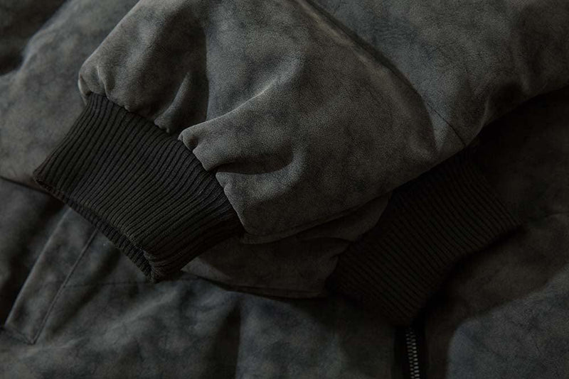 Washed Distressed Leather Puffer Jacket 8025 - UncleDon JM
