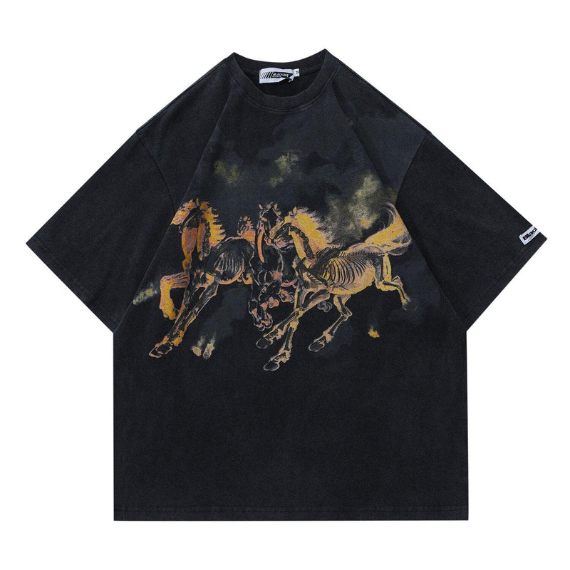 Washed Horse Print T-shirt 3007 - UncleDon JM