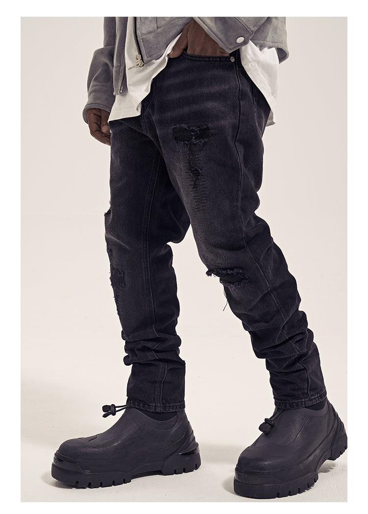 Black Distressed Slim Fit Jeans N039 - UncleDon JM
