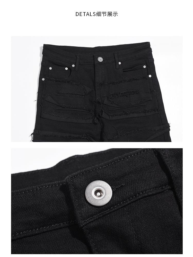 Black Ripped Tassel Jeans Q059 - UncleDon JM