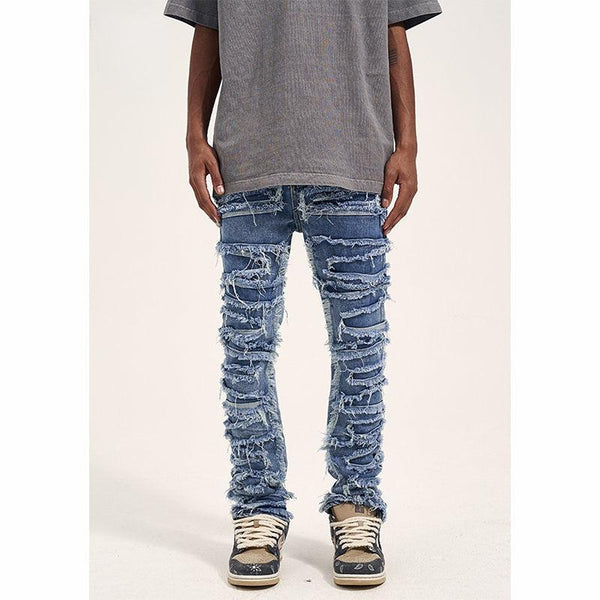 Blue Distressed Tassel Denim Jeans Q045 - UncleDon JM