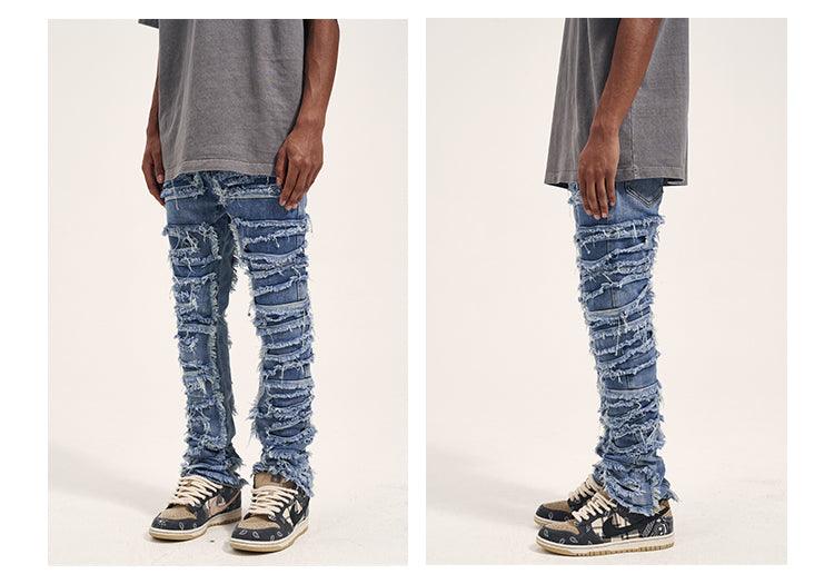 Blue Distressed Tassel Denim Jeans Q045 - UncleDon JM