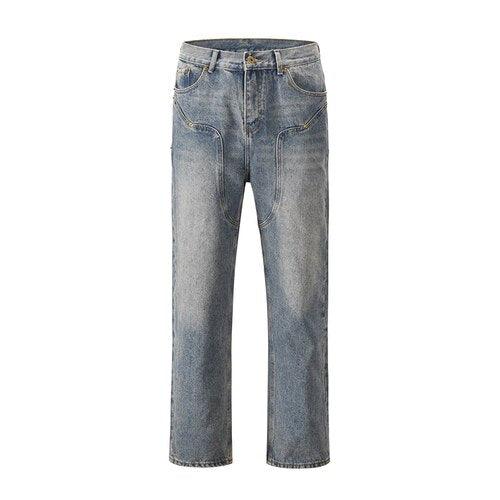 Blue Washed Distressed Denim Jeans Q077 - UncleDon JM