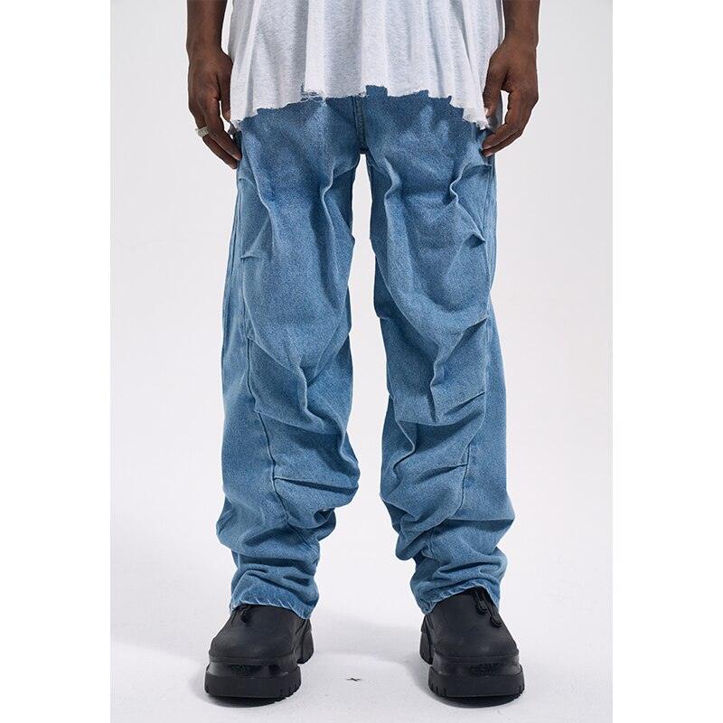 Embossed Twisted Pleated Denim Jeans Q071 - UncleDon JM