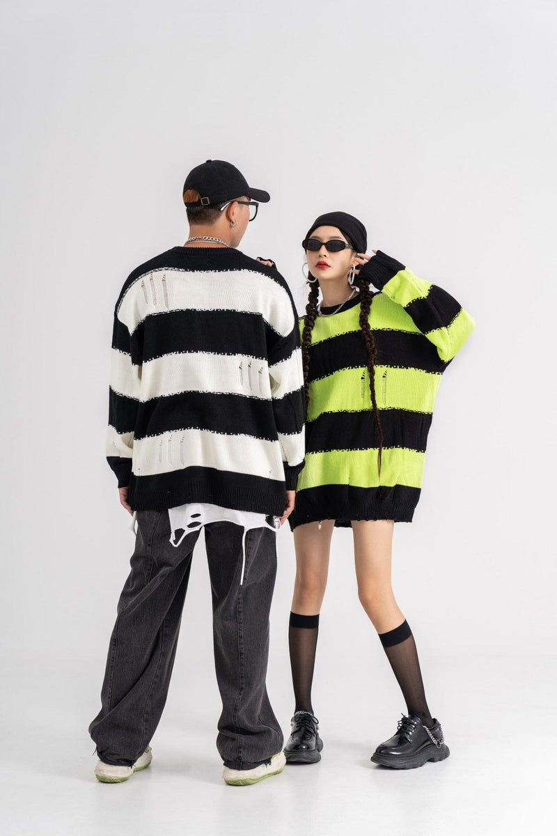 Ripped Striped Sweater 7012 - UncleDon JM