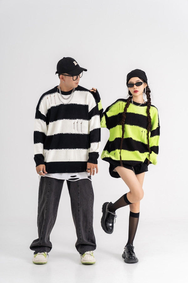 Ripped Striped Sweater 7012 - UncleDon JM
