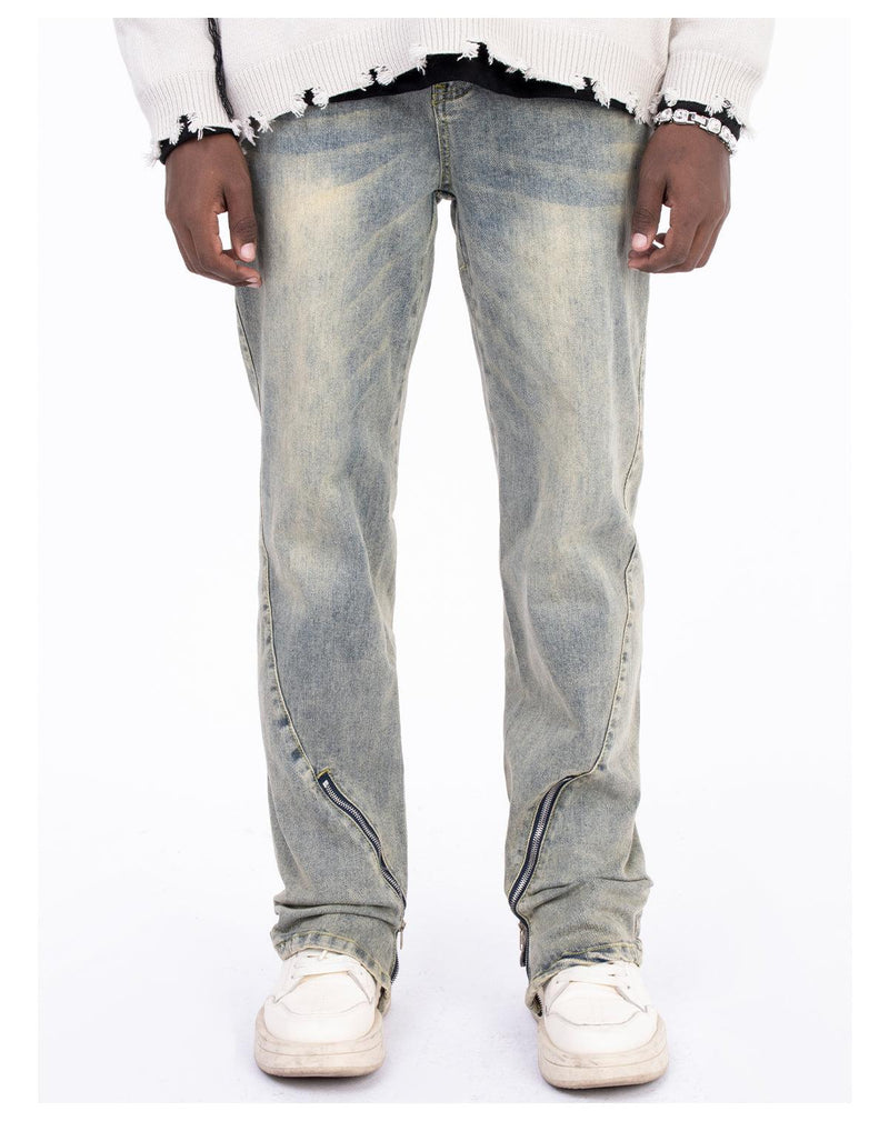 Spliced Diagonal Zipper Jeans K3115 - UncleDon JM